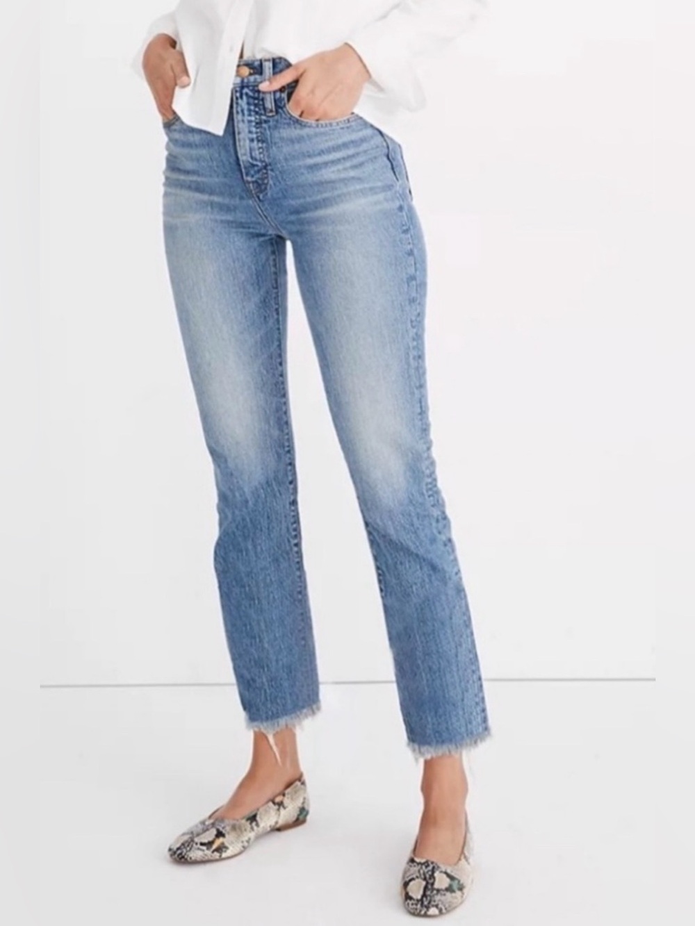 NEW MADEWELL STOVEPIPE HIGH RISE RAW HEM STRETCH DENIM BLUE JEANS SZ 29. NWOT